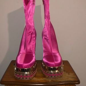COPY - Azalea Wang Pink Gold Trim Studded Boots